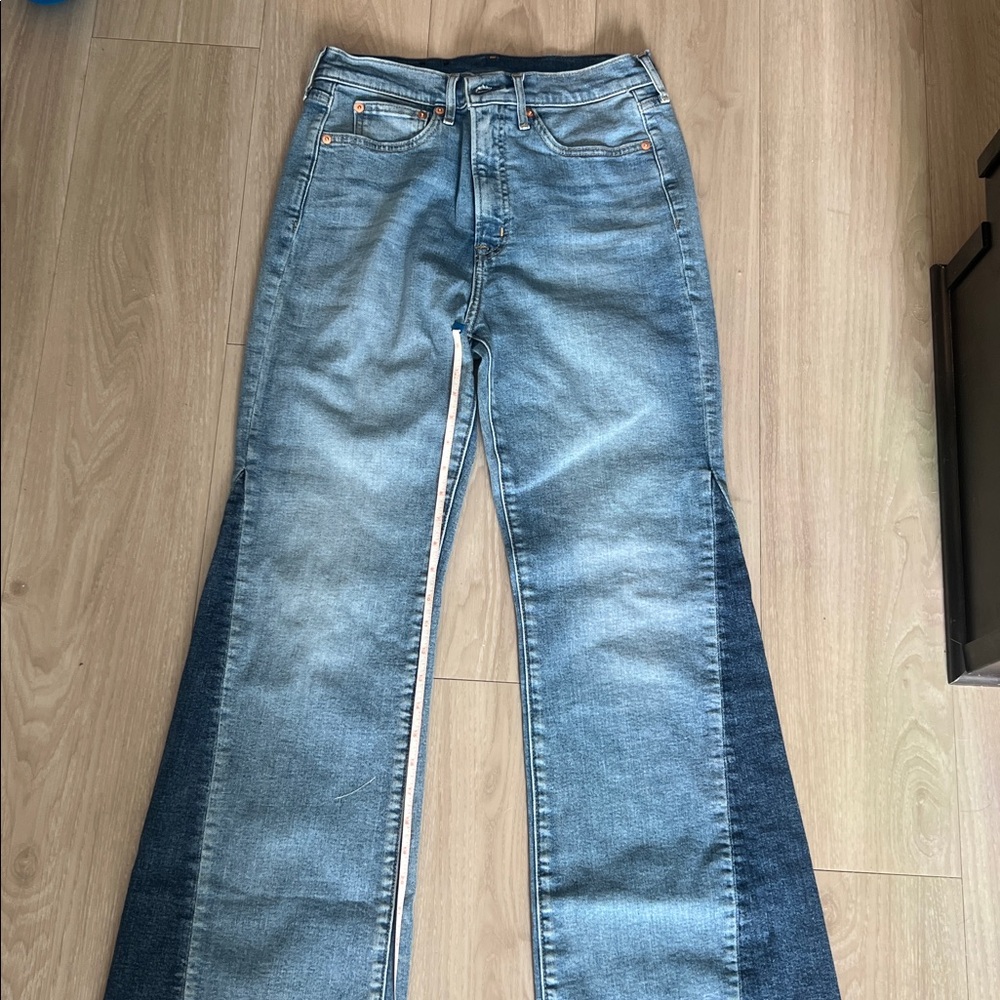 GAP Jeans Women's 29 Blue High Rise Patched 70s Flare Stretch Panel